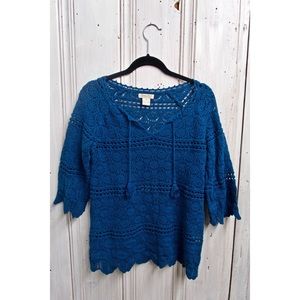 Lucky Brand 🍀 crocheted long sleeve sweater